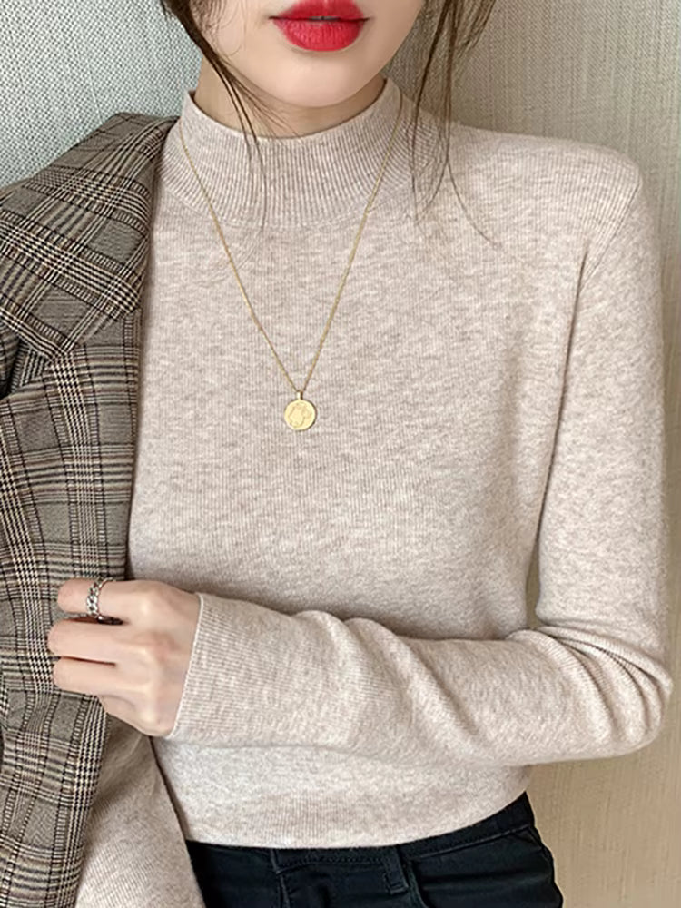 AOSSVIAO Turtleneck Sweater Women Fashion 2026 New Stretch Tops Women Knitted Pullovers Long Sleeve Bottoming Knitted Sweater
