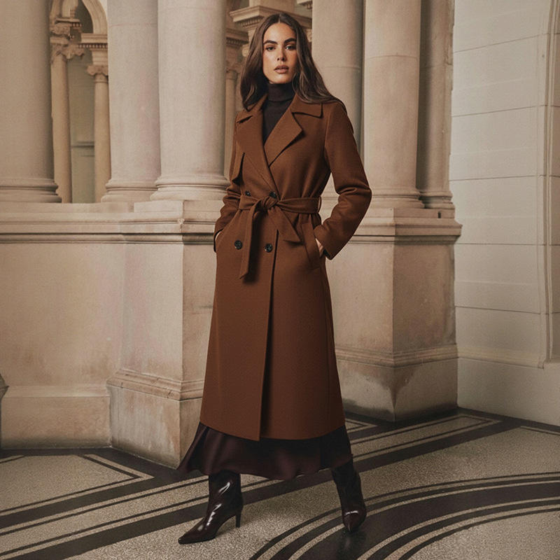 Women's Coats Y2K Lapel Double Breasted Woolen Coat Outerwear for Streetwear Casual Daily Wear