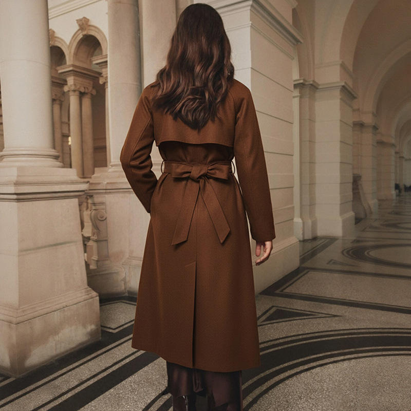 Women's Coats Y2K Lapel Double Breasted Woolen Coat Outerwear for Streetwear Casual Daily Wear